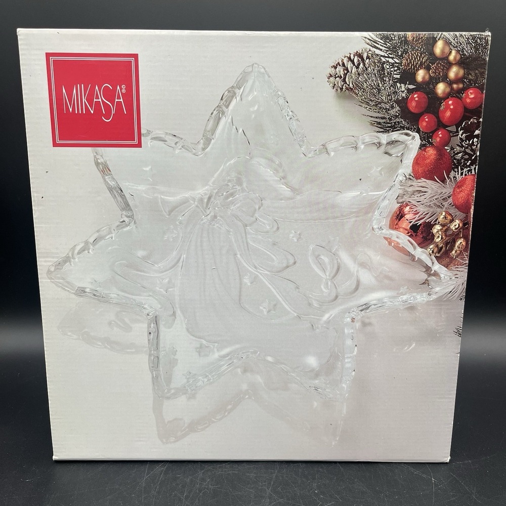 Mikasa Christmas Carol 13" Frosted Star Glass Server Plate Platter in box